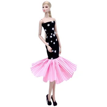 1 шт. Платье для куклы Вечернее платье для вечеринки Черная рубашка Кукла-принцесса Юбка-русалка Одежда с блестками для кукольного домика Барби Игрушки