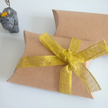 100 шт. /лот, подарочный пакет для конфет из крафт-бумаги в форме подушки, коробка для упаковки сумок, лента для свадьбы и вечеринки