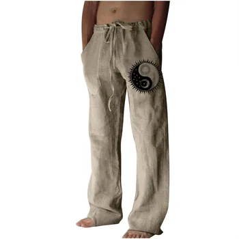 2023 Мужские хлопчатобумажные льняные брюки Летние однотонные дышащие льняные брюки Мужские повседневные брюки для фитнеса с эластичной резинкой на талии