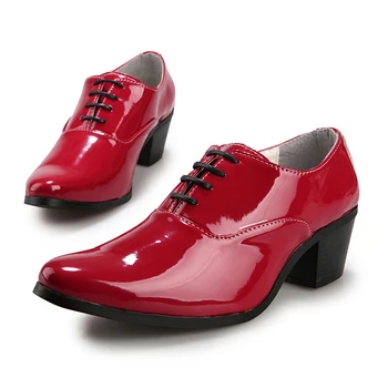 2023 Новая Мужская Официальная Обувь Оксфорды На Высоком Каблуке, Мокасины Из Лакированной Кожи, Мужское Красное Платье, Увеличивающее Рост, Обувь Для Вождения в Лодк