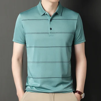 2023 Новая высококачественная мужская хлопковая полосатая модная рубашка поло высокого класса в деловом стиле, повседневная футболка с лацканами и коротким рукавом, размер топа M-3XL