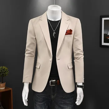 2023, весенний новый бежевый пиджак, мужской красивый костюм, деловое пальто, повседневный свадебный банкетный топ, пальто S-5XL в натуральную величину