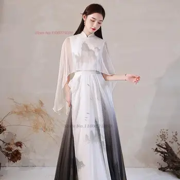 2023 китайское традиционное платье ципао в стиле ретро с кружевами чонсам, vestidso, шифоновое платье ципао с цветочным принтом, элегантное восточное платье ципао