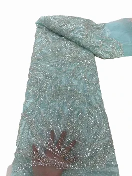 2023 новая изысканная французская тюлевая кружевная ткань с вышивкой бисером, модная ткань для вечернего платья с пайетками на заказ, 5 ярдов