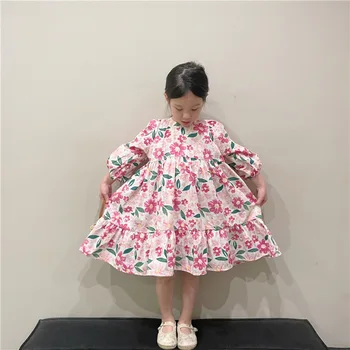 4860C Детская Одежда Платье с цветочным узором для девочек 2023 Весна Лето Новая Корейская Пышная юбка С Цветочным узором Для Девочек Платье Принцессы