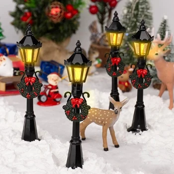 4шт Миниатюрный Рождественский уличный фонарный столб, парковая скамейка, мини-модель уличного фонаря, кукольный домик, Рождественская деревенская дорожка, Сказочный сад