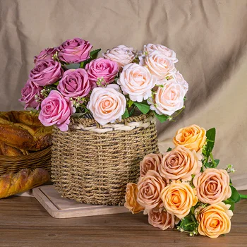9 Голов Розы Искусственный Цветок Большой Букет Шелковый Цветок для Свадьбы Украшение Домашней Вечеринки Поддельный Цветок Рождественские Украшения Инструменты