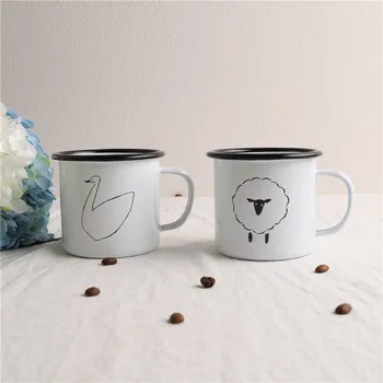 D = 9 см Эмалированный Ягненок и лебедь, Японская иллюстрация, Чашка для любителей Кофе, Чашка для молока, Чашка для чая, Чашка для воды