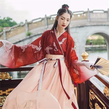 Hanfu Женское платье для традиционного сценического танца в китайском стиле, женский костюм Феи для косплея, Красная одежда Hanfu для Хэллоуина