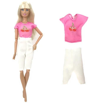 NK 1 шт. Новая модная одежда для куклы Розовая рубашка с рисунком фруктовой вишни + Белые Короткие брюки для аксессуаров куклы Барби 288B 4X