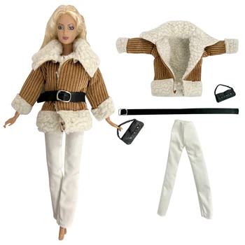 NK 4 предмета/комплект, Модное пальто + сумка + ремень + Брюки, Повседневная одежда ручной работы, аксессуары для куклы Барби, детские игрушки