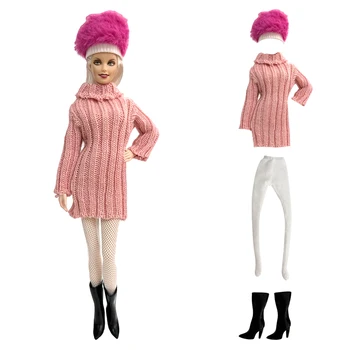 NK Новейший комплект кукольной одежды Ручной свитер Модный костюм Одежда Сумка Шляпа Чулки Сапоги Для Барби Аксессуары Подарок для куклы Девушке