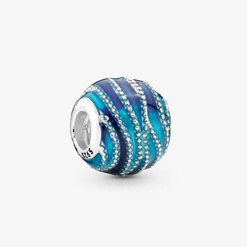 S925 Серебристо-голубая волна Шарм Подходят для оригинальных браслетов Pandora с подвесками для женщин 