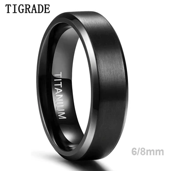 TIGRADE 6 мм 8 мм Титановое кольцо Для мужчин и женщин, черное матовое Обручальное кольцо, матовые кольца для пары Унисекс, Комфортная посадка