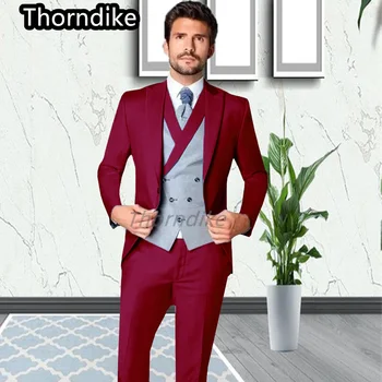 Thorndike New Tailor Мужской костюм бордового цвета на заказ, индивидуальный вариант Повседневного делового смокинга для рыбалки, гольфа, модной одежды из 3 предметов