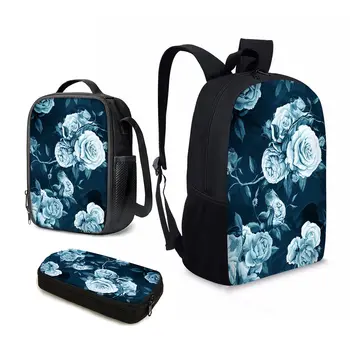 YIKELUO Пион Цветочный дизайн Молодежная сумка для ноутбука большой емкости Синий школьный ранец С цветочным принтом Повседневный рюкзак Mochilas Сумка для ланча