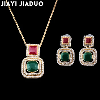 jiayi jiaduo, Набор ювелирных изделий в индийском стиле в стиле ретро, Красная смола для женщин, Ожерелье, Серьги, Набор, Подвеска, Подарок для свадебной вечеринки, Аксессуары, Подарок