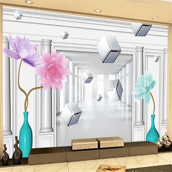 wellyu Изготовленная на заказ крупномасштабная фреска 3D трехмерное пространство ваза лотос цветок лотоса ТВ диван фоновые обои