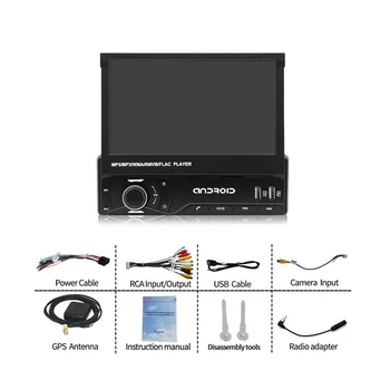Автомобильная стереосистема с сенсорным экраном на один Din и Carplay, 7-дюймовое моторизованное раскладывающееся головное устройство, аудиоприемник Mirror Link FM / AM USB