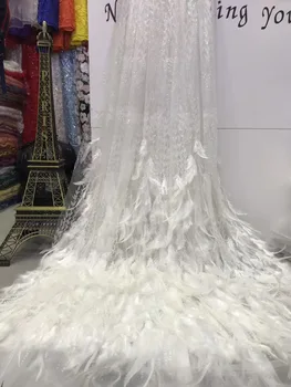 Белая кружевная ткань с 3D-пером 2020 Высококачественная сетчатая аппликация с вышивкой и 3D-цветочным тюлем из Нигерийской кружевной ткани J4284
