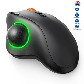 Беспроводная мышь для трекбола, перезаряжаемая мышь Bluetooth RGB, Простое управление большим пальцем, подключение к 3 устройствам, компьютерная Беспроводная мышь