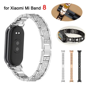 Браслет Mi Band 8 Металлический тонкий нарядный браслет на запястье для Xiaomi Mi Band 8 Браслет-побрякушка для женщин Ремешок для часов Ремешок из сплава серебра