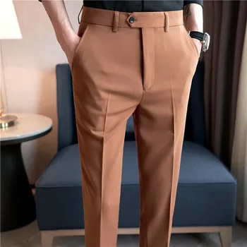 Весенняя текстура 2023, Мужские брюки длиной до щиколотки, высококачественный мужской облегающий костюм для маленьких ног, Эластичный Деловой повседневный костюм, Брюки homme