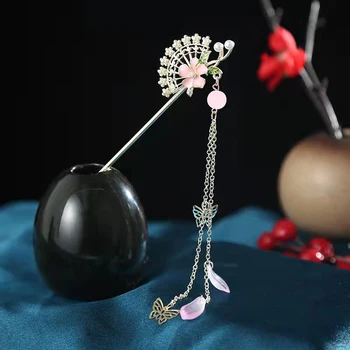 Винтажный классический цветок, имитирующий жемчуг, застежка для волос с кисточками, декор в китайском традиционном стиле, заколка для волос, головной убор Hanfu