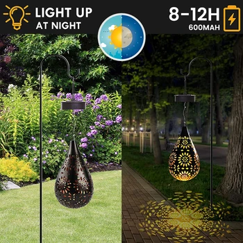 Водонепроницаемый Солнечный садовый светильник, Пустотелая светодиодная люстра, Ретро уличный ночник, Ландшафтный Подвесной светильник для патио, наружное освещение