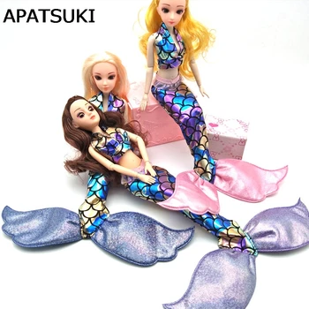 Высококачественная красочная одежда Русалки для куклы Барби, платье-юбка с бюстгальтером и рыбьим хвостом для куклы 1/6 BJD, косплей-костюм, кукольный аксессуар