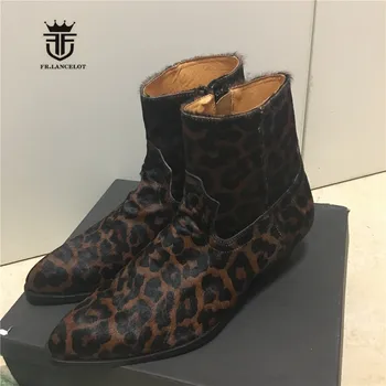 Высококачественные Персонализированные Леопардовые ботинки ручной работы на танкетке с заостренным носком из натуральной кожи, тонкие мужские ботинки 