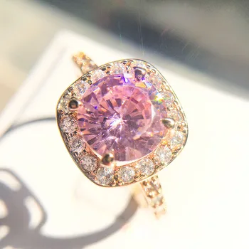 Высококачественные Ювелирные кольца из розового хрусталя Anillos для женщин из белого Розового золота с цирконием и стразами, обручальные кольца