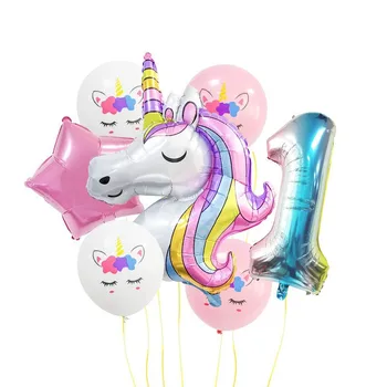 Гигантский Воздушный шар из алюминиевой фольги с единорогом для вечеринки по случаю Дня рождения девушки, гелиевый воздушный шар с Радужным Единорогом, номер воздушного шара 0-9, декор для вечеринки