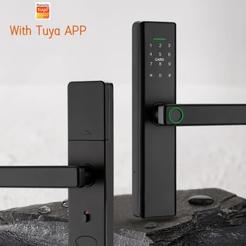 Дверной замок с биометрическим отпечатком пальца Черный Smart Lock Приложение Tuya Bluetooth Дистанционное отпирание замка без ключа Электронный дверной замок
