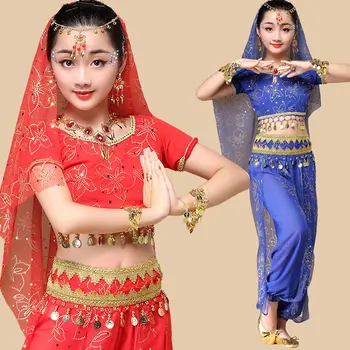 Детский Профессиональный сценический костюм для танца живота для девочек, Египет, костюмы для танца живота для девочек, Индия, Болливуд, танцевальные комплекты