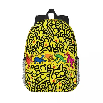 Желтый июньский рюкзак для ноутбука с граффити, женская мужская повседневная сумка для книг для студентов колледжа, красочная геометрическая сумка в стиле поп-арт