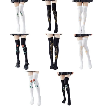 Женские Студенческие носки выше колена в стиле Лолиты, Harajuku, Готический панк, Горячее тиснение, Роза, крест, Аниме, Косплей, до бедра, L5YB
