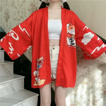 Кимоно с аниме принтом, пляжное платье для косплея для девочек, черные и красные рубашки одного размера, Японское кимоно, традиционная одежда Hombre Yukata Man