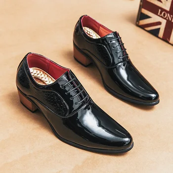 Классические черные Мужские официальные туфли Большого размера 46, Кожаная обувь С острым носком На каблуке, Мужские Модельные туфли, Увеличивающие рост, Мужские zapatos hombre vestir