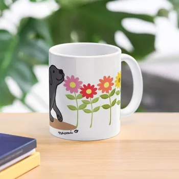 Кофейная кружка со щенком черного лабрадора и цветами, чашки и кружки, большая керамическая кружка