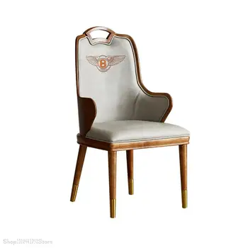 Легкое Роскошное Обеденное кресло с Подлокотником из массива дерева, Кожаное Дизайнерское Кресло для приема Гостей, переговоров, офиса продаж, Креативное кресло