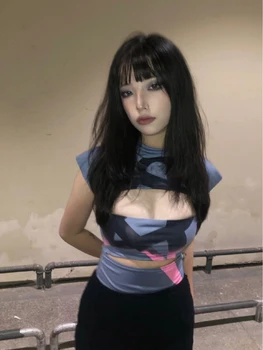 Летний сексуальный укороченный топ, женские футболки с эстетическим рисунком Y2k, футболки с коротким рукавом, тонкие футболки в гранжевом стиле, Японская уличная одежда