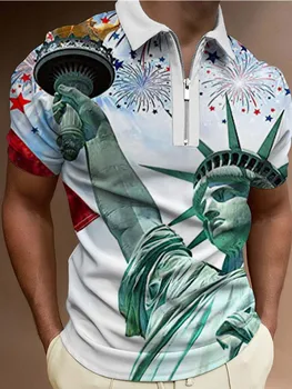 Летняя мода на День независимости США, спортивная одежда, повседневное модное снаряжение, мужские рубашки поло, одежда в гавайском стиле, Новая уличная одежда