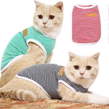 Летняя одежда для кошек хлопчатобумажный полосатый жилет для домашних кошек, футболка для собак, одежда для кошек, рубашка, одежда для домашних животных, милый костюм котенка щенка
