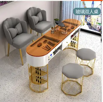 Маникюрный стол и набор стульев Экономичный стеклянный маникюрный стол для одного и двух человек