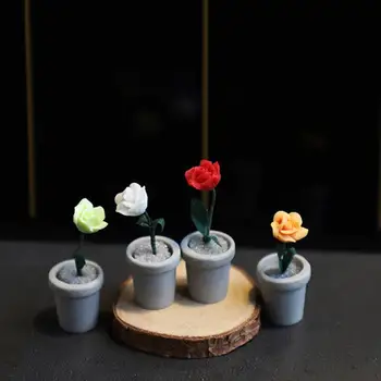 Миниатюрная Роза, Цветок Тюльпана, Детский кукольный домик, фея для украшения 1/12 кукольного домика, кухни, столовой.