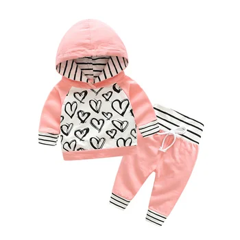 Модная милая одежда для новорожденных девочек, толстовка, штаны в полоску, комплект из 2 предметов, хлопковый детский спортивный костюм