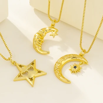 Модное ожерелье Moon в стиле бохо для женщин из золотого сплава, милое ожерелье с полой звездой, ювелирные изделия на день рождения 2023, Модные