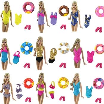 Модный купальник NK для куклы Барби Бикини В случайном порядке Плавательные кольца Обувь Летнее пляжное платье для вечеринки Аксессуары своими руками JJ