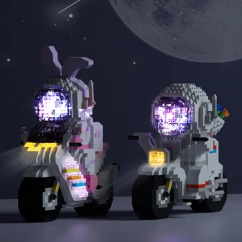 Мотоцикл астронавт микро строительные блоки освещение космонавт MOC DIY сборка модель кирпич Монтессори игры фигурки игрушки для детей